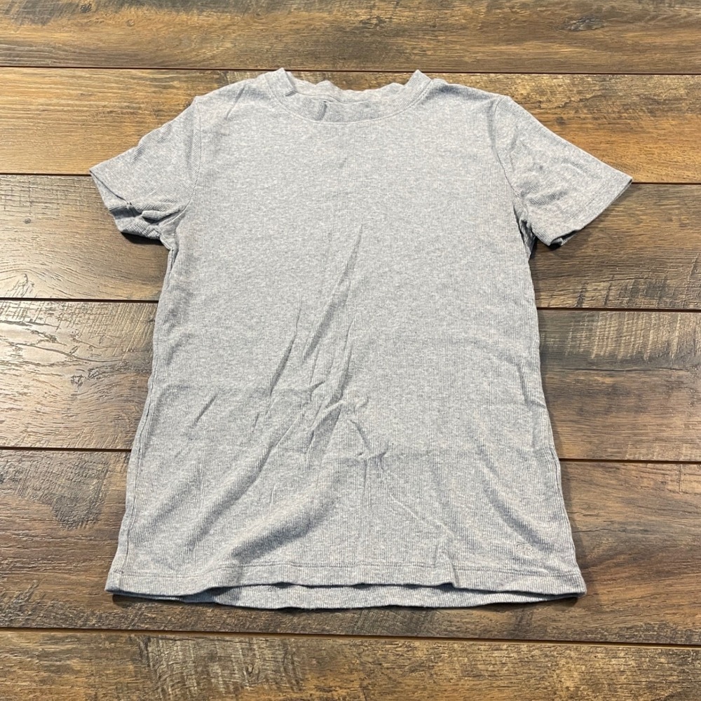 Banana Republic Womens Small Gray Ribbed Short Sleeve Crew Neck Tee Cotton Modal